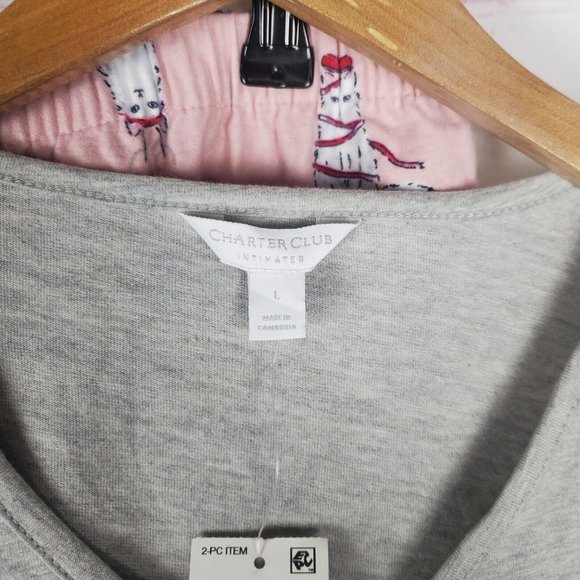 NEW Charter Club Womens Flannel Mix It Pajama Set Sz L Holiday Cat Kitty V-neck - Picture 10 of 16